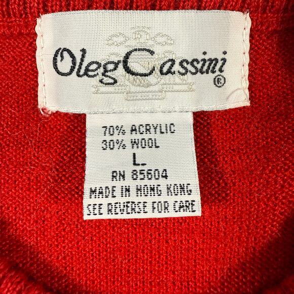 Vintage 80s Oleg Cassini Women’s L Red Knit Short Sleeve Sweater Hong Kong - Picture 4 of 8